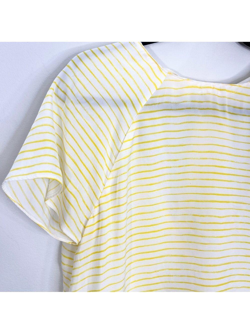 Zara Trafaluc white yellow stripe low open tie back short sleeve boxy top M - Picture 8 of 12